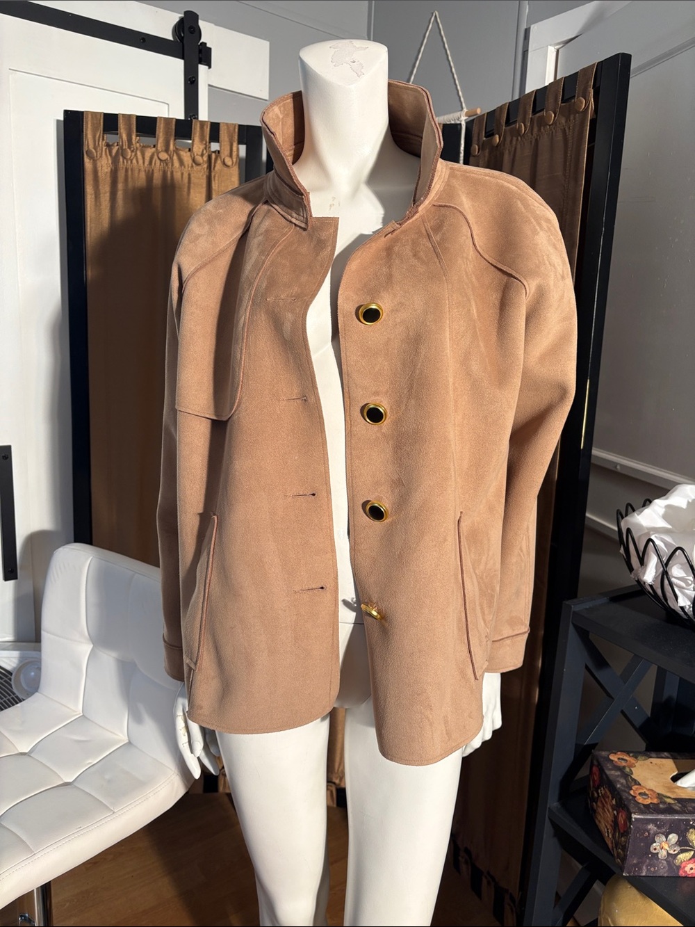 Luii Soft Faux Suede Swing Jacket With Hold Button Front
